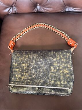 Urban Expressions Gold-Accent Croc Embossed folding Bag with leather Chain Strap